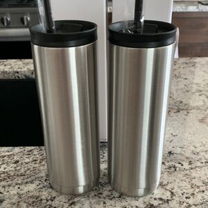 Silver and Black Stainless Steel Tumbler with Straw - 2 Pack